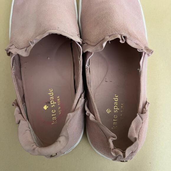 Kate Spade Lillie Pink Suede Ruffle Slip-On Sneakers Leather Upper Size 8.5 - Picture 6 of 14